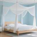 lazyzzz Canopy Bed Curtains Queen Bed Drapes,59"x78"x78" White Polyester Canopy Net with 4-Post Ropes, Princess Canopy Drapes Mosquito Net for Bedroom, Wedding - Easy Install