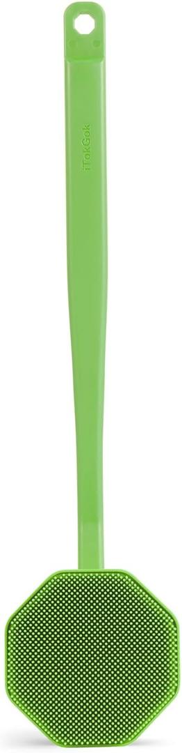 iTokGoK Silver-Infused Silicone Back Scrubber with Long Handle Back Brush for Shower,Back Brush Long Handle for Men and Women,Ergonomic No-Slip Handle, Long-Lasting (Green)