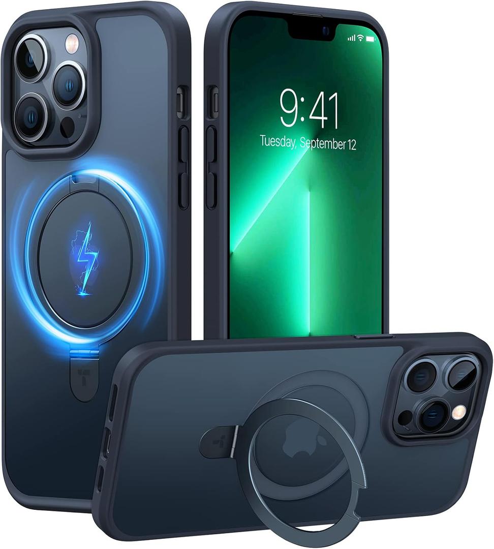 TORRAS Magnetic for iPhone 13 Pro Max Case 6.7 inch [ Fit for Magsafe] with Stand, [Military Grade Drop Protection] Shockproof Translucent Back Slim Protective Phone Case (2021), Black