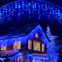 Led Christmas Lights Outdoor Christmas Decorations Hanging Lights 400LED 8 Modes 75 Drops, Waterproof Outdoor Indoor Fairy Christmas Light for Party, Holiday, Wedding, Eaves Decorations (Blue)