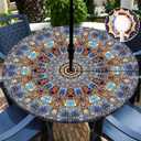 Buwuta Outdoor Tablecloth with Umbrella Hole Waterproof Round Fitted Tablecloth with Elastic Zippered Wipeable Table Cloth Cover for Picnic,Patio,Garden (Blue, 48" (Round))