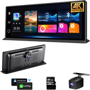 OBDPEAK K2 PRO 11.3'' Wireless CarPlay Screen 4K Dash Cam Portable Android Auto Car Stereo Video Recording, Car Audio Receivers 1080P Backup Camera, Bt/GPS Navigation/AirPlay/Siri