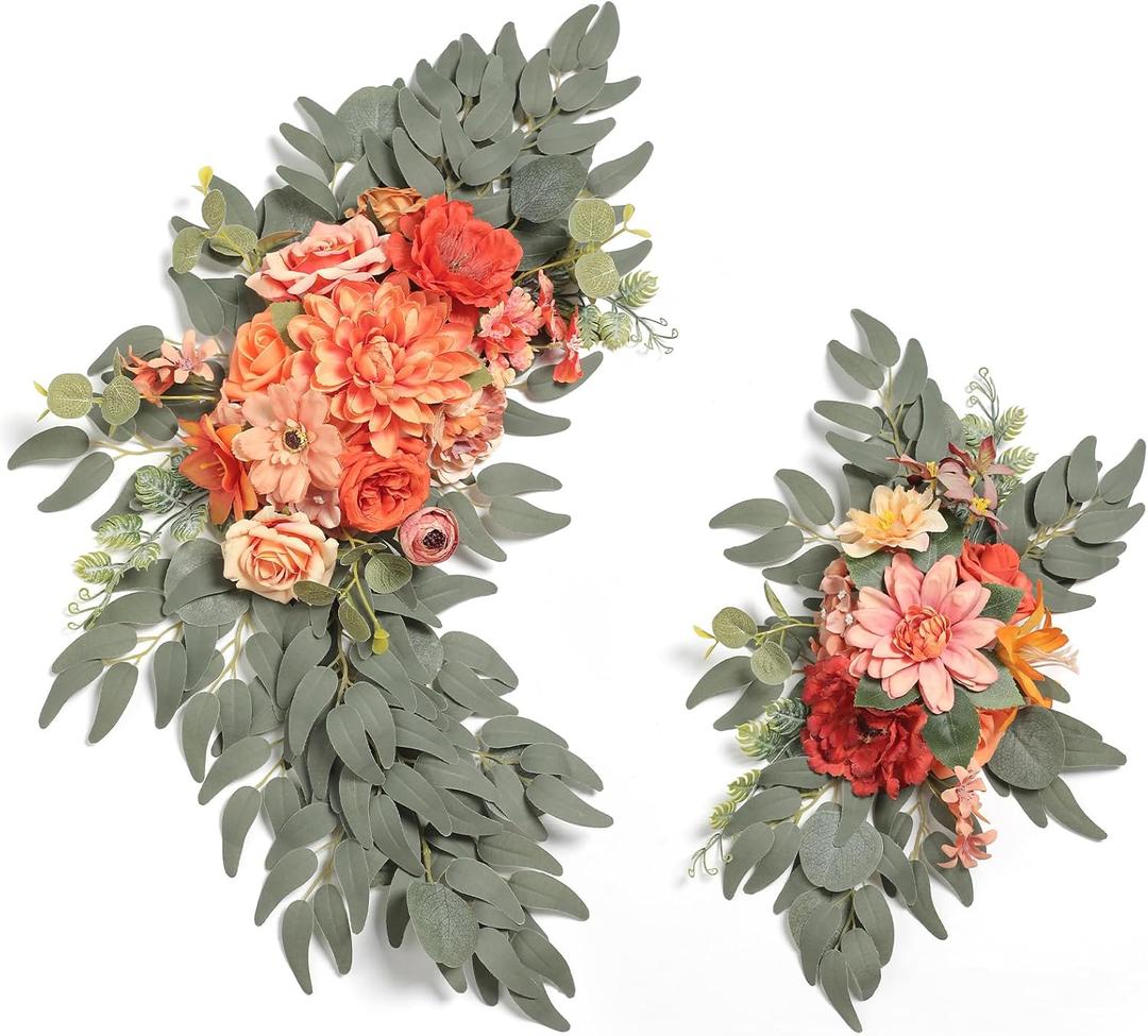 Burnt Orange Artificial Wedding Arch Flowers Swag Set of 2 for DIY Wedding Welcome Ceremony Sign Backdrop Sweetheart Table Chair Home Decoration