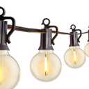 Outdoor String Lights 25 Feet G40 LED Patio Lights, Plug-in, 13 Plastic Edison Bulbs(1 Spare), Waterproof Connectable Hanging Light for Backyard Porch Balcony Party Decor, E12 Base, Black