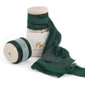 HUIHUANG Dark Green Velvet Ribbon 1 inch Frayed Velvet Ribbon Hunter Green Crinkled Silk Velvet Ribbons for Gift Wrapping, Floral Bouquet, Ornaments Crafts, Christmas Tree Decoration, Wreaths