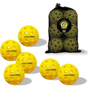 cyclotron 6-Pack Premium Pickleball Balls - USAP Approved, 40 Holes Outdoor/Indoor Pickle Balls with Bag, Perfectly Balanced, High Bounce True Flight, Pickle Ball for Tournament Play
