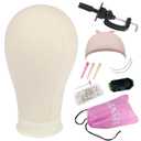 Leeven 21"-24" Canvas Wig Head Poly Manikin Head for Making Wigs Professional Mannequin Head with 20 Pcs T Pins and Clamp Stand 23 Inch