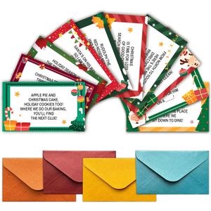 2 x Christmas Scavenger Hunt Cards, Scavenger Hunt Clue Game Card for Adults Family, Christmas Party Decorations Supplies, 16 Cards with Envelopes- B03