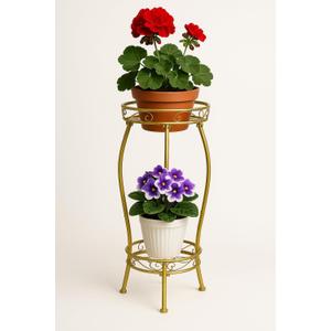 Kavlium Plant Stand Indoor Outdoor，Tall Gold Metal Rustproof Stable Plant Stands，2 Tier 27.1 inch Multiple Plant Rack Holder Rack Flower Pot Stand Heavy Duty Plant Shelf (Gold)