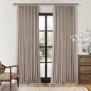 Pleated Linen Blackout Curtains 112 Inches Long for Living Room Pinch Pleat for Track System Custom Made Memory Shape Drape 100% Black Out Light Blocking Bedroom Window Curtain Greige Burlywood Birch