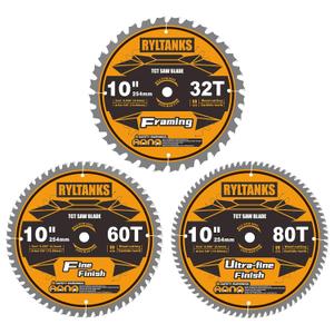 10 Inch Table Saw Blade/Miter Saw Blade, 5/8" Arbor, 32T for Framing&60T for Fine Finish&80T for Ultra Fine Finish Wood Cutting, 3-Pack
