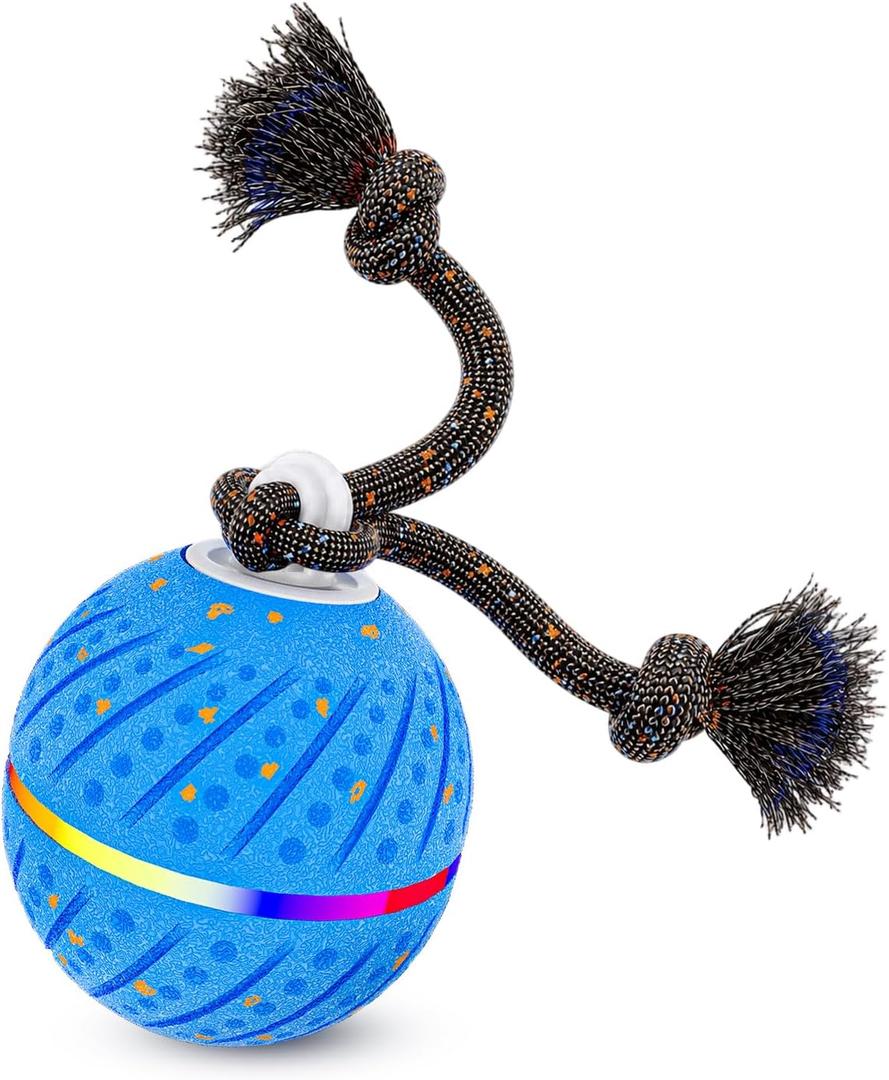 Interactive Dog Toys Ball for Boredom, 2 Modes Automatic Moving Bouncing Dog Toys for Aggressive Chewers, Durable E-TPU Smart Rolling Puppy Enrichment Toys with Rope for Medium Large Dogs