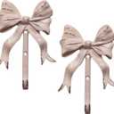 Enchanting Pink Bow Wall Hooks - Pack of 2 | Shabby Chic Vintage Style | Easy Installation | Sturdy Metal Hooks for Clothes, Bags, Towels, Hats