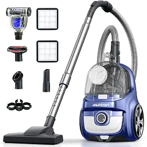 Aspiron 40Kpa Canister Vacuum Cleaner, 1600W Bagless Canister Vacuum Cleaner with 5 Tools, Auto Cord Rewind, H13 HEPA Filter, 4Qt Large Cup, for Hard Floors, Carpet, Pet, Upholstery, Tiles, Sapphire