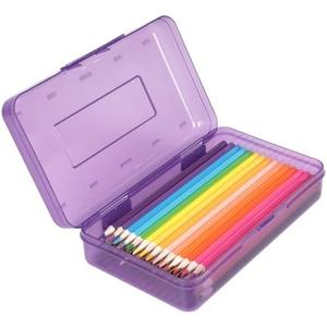 3 x DANRONG Large Capacity Colored Pencil Case, Pencil Box, Plastic Pencil Boxes for Kids Adults Girls Boys, Hard Crayon Box Storage with Snap-tight Lid for School office Supplies (Clear Purple)