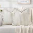 MIULEE Pack of 2 Sage Green Pillow Covers 18x18 Inch Striped Farmhouse Couch Spring Throw Pillow Covers with Fringe Chic Linen Decorative Cushion Covers for Sofa Living Room Bed Outdoor Home Decor