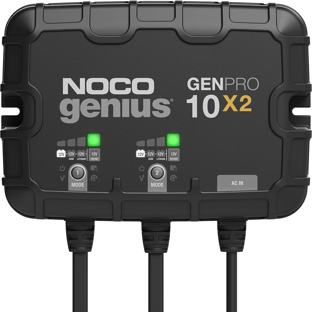 NOCO Genius GENPRO10X2: 2-Bank, 20A Onboard Battery Charger - 10A Per Bank, 12V Waterproof Marine Charger with Overcharge Protection & Temperature Compensation  for Lead-Acid & Lithium Batteries