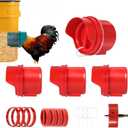 Chicken Feeder No Waste, 4 Ports Automatic Poultry Feeder with Covers & Hole Saw, Rain Proof Chicken Feeder Port for Buckets, Bins & Barrels (Red)