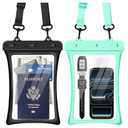 CACOE [Floatable Floating Universal IPX8 Waterproof Phone case 2 Pack-Up to 10.0",Adjustable Lanyard Phone Pouch,Cellphone Dry Bags for Vacation Beach Pool Kayak Cruise Travel Essentials（Black+Green）