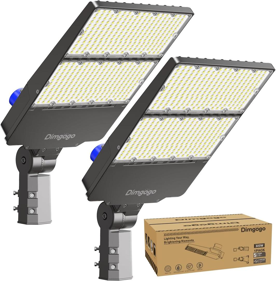 LED Parking Lot Light 300W, UL Listed 45,000LM 6500K Light with Dusk to Dawn Photocell, Adjustable Slip Fitter Mount, IP66 Waterproof, Commercial LED Area Security for Parking Lot, Roadway, 2 Packs