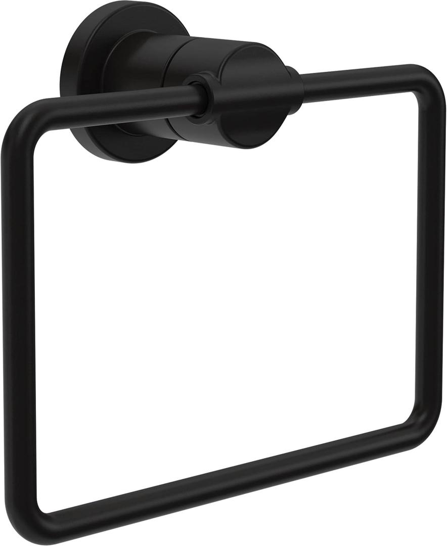 Delta Nicoli (1-Pack) Hand Towel Holder Matte Black Towel Racks for Bathroom Wall Square Towel Ring Holder for Bath Towel Hanger for Kitchen, Bathroom Accessories NIC46-MB