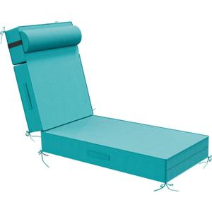 Outdoor Olefin Chaise Lounge Cushions with Pillow, 72"x 21"x5" Water Resistant and Fade Resistant Patio Furniture Lounge Chair Pads with Straps Ideal for Patio, Lawn, Garden, Turquoise
