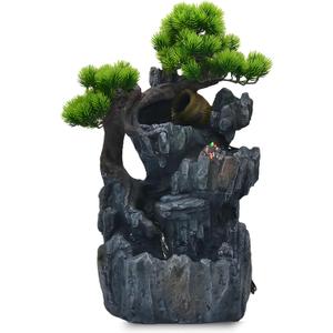 20-Inch Tabletop Water Fountain with Bonsai Tree, Cascading Waterfall, Spinning Crystal Ball, and LED Lighting Indoor Zen Decorative Fountain with USB Connection for Home or Office