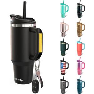 Frost Buddy Thicc Buddy - 40 oz Stainless Steel Vacuum Insulated Tumbler with Lid and Straw for Water - Travel Mug Cupholder Friendly - Gifts for Women Men Him Her (Black)