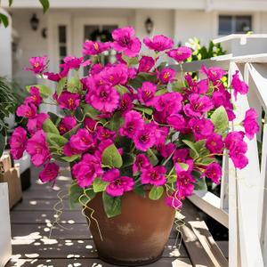 8 Bundles Fake Silk Flowers, Artificial Hibiscus Flowers for Outdoors Realistic UV Resistant Faux Plants for Planters Garden Porch Patio Vase Window Box Home Decoration, Fuchsia