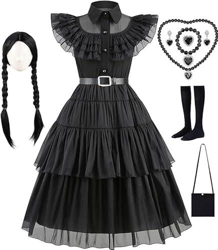 IKALI Girls Role Play Dress-Up Set with Accessories, Black Party Dress Cosplay Outfit for Kids Toddlers, Size: 3-4T
