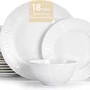 KINGSTONE Bone China Dinnerware Set, 18-Piece White Lightweight Porcelain with Textured Design Service for 6, Plates, Bowls, for Family Dining, Restaurants, GiftingMicrowave and Dishwasher Safe