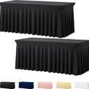 Deep Dream 2 Pack Black 8ft Spandex Tablecloth, Fitted Stretch Table Cover for 8 Foot Rectangle Tables 30x96 Inch, Wrinkle Free 8FT Tablecloth Table Skirt for Party, Banquet, Wedding and Events