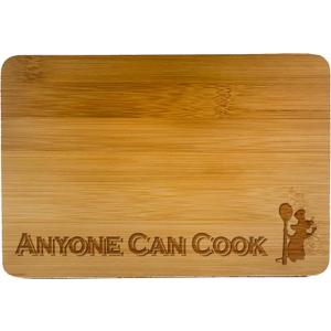 Anyone Can Cook" Funny Ratatouille Engraved Bamboo Cutting Board - wooden kitchen board accessory for food (9.75" by 6.75")