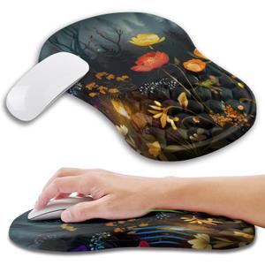 Ergonomic Mouse Pad Wrist Support with Memory Foam Massage Bulge, Carpal Tunnel Pain Relief Mousepad Wrist Rest for Mouse(12x8 inch, Midnight Forest)