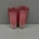 50pcs 12oz Disposable Stemless Glasses,PET Disposable Drinking Cups,Cold Party Clear Plastic Glasses for Parties Birthday,Wedding,Meeting,Christmas Party Supplies. (Pink)