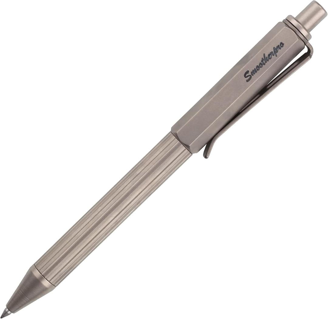 SMOOTHERPRO Titanium Click Push Retractable Gel Pen Machined Pen Sandblasted Lightweight Barrel for Holding Decent Click Ballpoint for Valentines Easter Christmas Birthday Signature Gift(PRG114)
