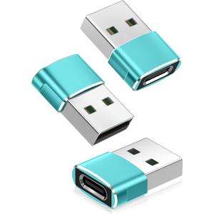 Basesailor USB to USB C Adapter 3 Pack,Type C Female to USB A Male Charger Cable Converter for Apple Watch Ultra iWatch Series 9 7 SE,AirPods Pro 2,iPhone 15 14 13 12 Plus Max,iPad 9 10 Air 4 5 Mini 6 (Green)