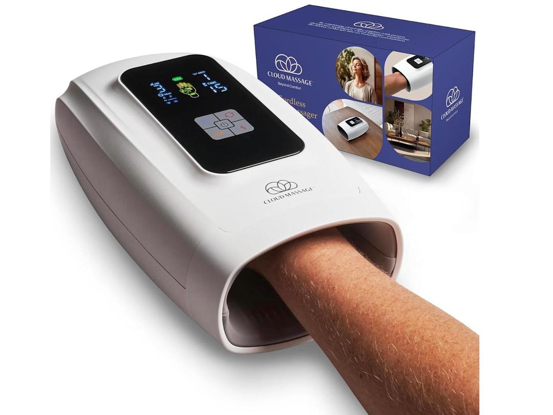 Cloud Massage Wireless Hand Massager with Heat and Compression - Shiatsu Massage for Arthritis and Carpal Tunnel - Rechargeable, Fits All Hands, White