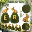 Threehoney 6 Pcs Easter Moss Bunny 3.5 Inch Green Bunny Eggs Spring Decor Artificial Flocked Moss Eggs Cute Rabbit Sit on Figurines for Spring Easter Basket Home Office Table Shelf Party Decor(Gold)