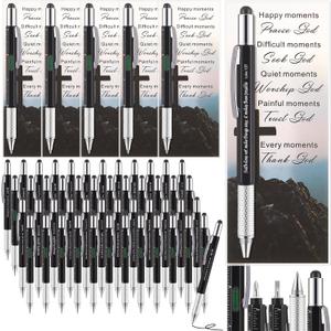 Sayglossy 48 Set Father Day Gifts Bulk for Men 6 in 1 Multi Tool Pen Gift Church Multitool Pen with Bible Verse Bookmarks Screwdriver Motivational for Father's Day Christian Men of God Gifts (Black)