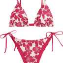 ZAFUL Women's Triangle Bikini Floral String Bikini Set Two Piece Swimsuit Bathing Suits (Pink, M)