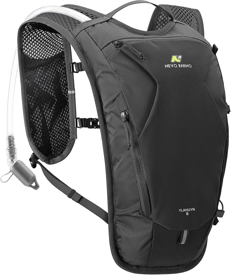 N NEVO RHINO Hydration Backpack,Water Backpack with 50 oz /1.5L Water Bladder, Bike Hydration Pack for Men Women, 6L Lightweight Hydration Hiking Backpack for Cycling Hiking (Black)
