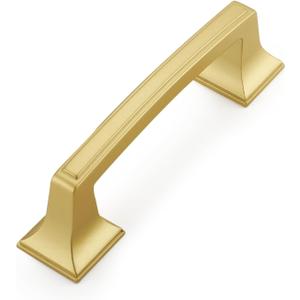 Haidms 6 Pack Cabinet Handles Matte Gold Cabinet Pulls 3 Inch Hole Center Drawer Pulls Modern Square Dresser Handles for Bathroom Kitchen Bedroom, Zinc Alloy