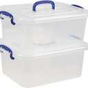 Morcte 8 L Clear Latching Box, Plastic Storage Bin with Handle, 2-Pack