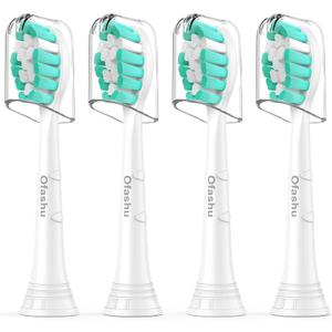 Electric Toothbrush Replacement Heads Compatible with Philips Sonicare ProtectiveClean 2 Series Plaque Control 4100 5100 6100 9024 6064, White, 4 Sonic Brush Head (White-light Green)