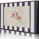 Western Cowboy Canvas Wall Art, Blue White Striped Rodeo Room Aesthetic Poster, Rustic Mid Century Horse Riding Painting, Red Cowboy Rodeo Picture for Living Room Bedroom 12x16in Wrapped Canvas