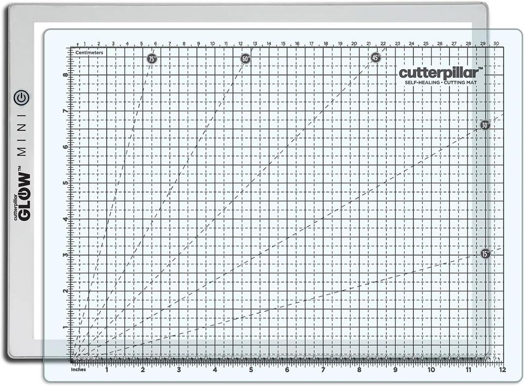 Cutterpillar Glow Elite Mini Light Board LED Craft & Quilting Light Pad Compact & Portable 10" x 13" Size 4 Brightness Levels, Magnetic Base & Self-Healing Cutting Mat