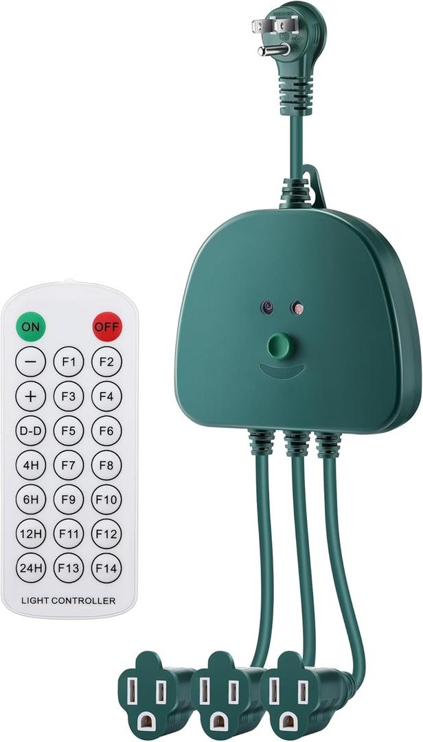 Christmas Light Controller with Remote, Create Dazzling Lighting Displays with Multiple Functions, Timer, Dusk to Dawn Sensor, Adjust Speed for Holiday Xmas Lights(3 Channel, 14 Functions)