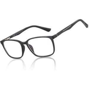 BLUEMOKY Mens Reading Glasses Classic : Square Readers Black Rectangular - Anti Glare Eye Strain (Black 0.00x)