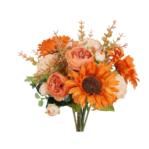 Fall Flowers Artificial Sunflowers Bouquet Silk Flowers Faux Peony Faux Florals Arrangements Fall Decor for Home Table Centerpiece Wedding Autumn Indoor 14inch